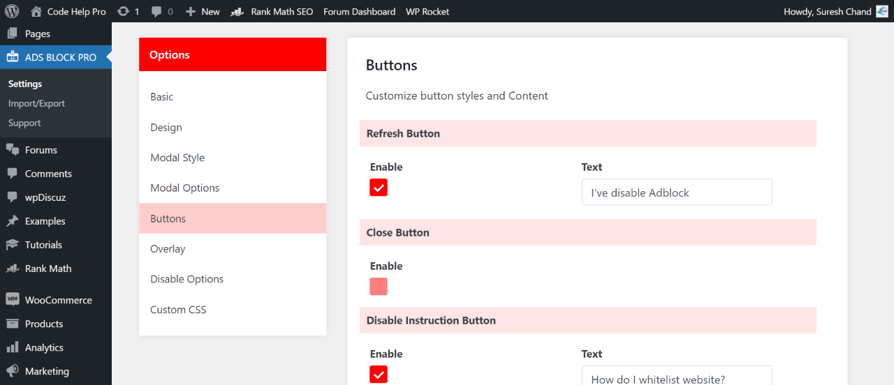Buttons Settings | Codehelppro